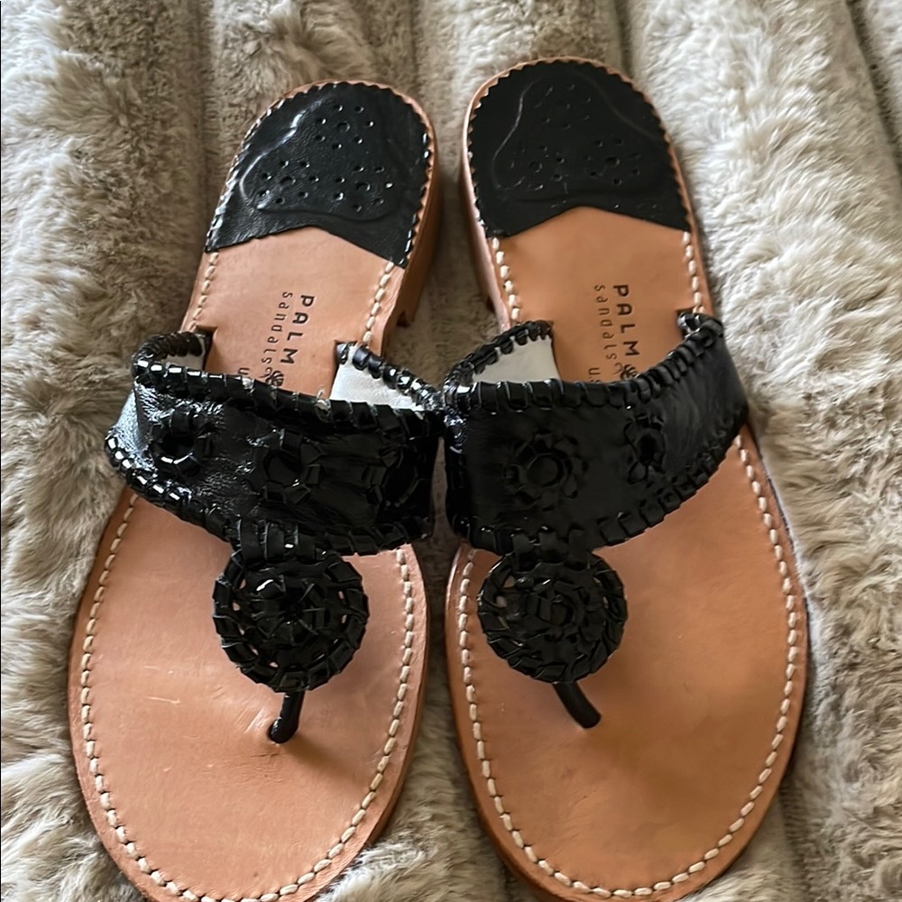 Black Leather Women's Sandals PALM BEACH